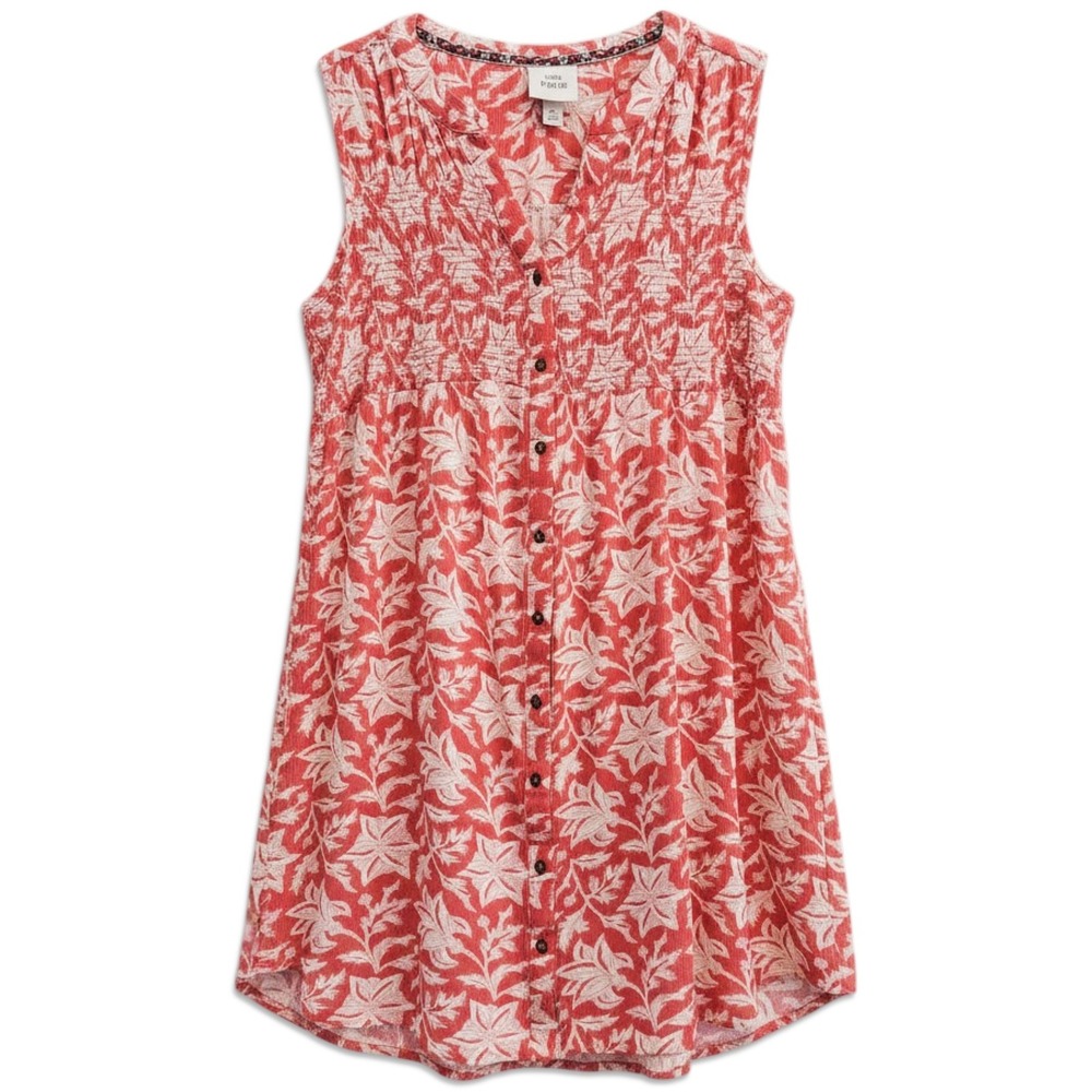 Knox Rose Floral Dress Women Size Small Red Smocked Boho‎ Sleeveless Button Up
